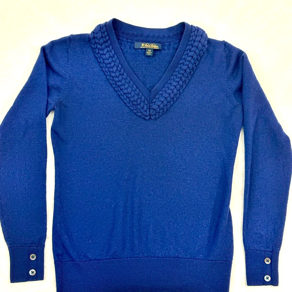 Brooks Brothers Royal Blue Extra Fine Italian Merino Wool V Neck Sweater…